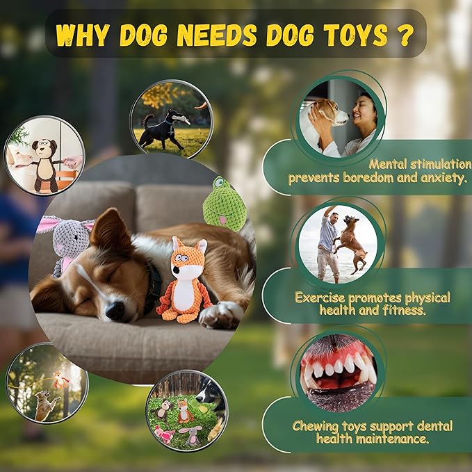 Playtime Palace, Premium Quality Plush Dog Toys Pack of 5 - Chewy and Squeaky Fun for All Breeds - Durable Teething Options for Puppies - Ideal for Small, Medium, and Large Dogs - Ultimate Value Pack