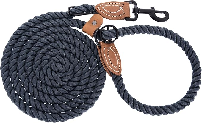 Mile High Life Hands Free Dog Leash, Crossbody Waist Leash with Genuine Leather Connection, Multifunctional Adjustable Slip Lead for Dog Walking Running (Blue Green, 7FT)