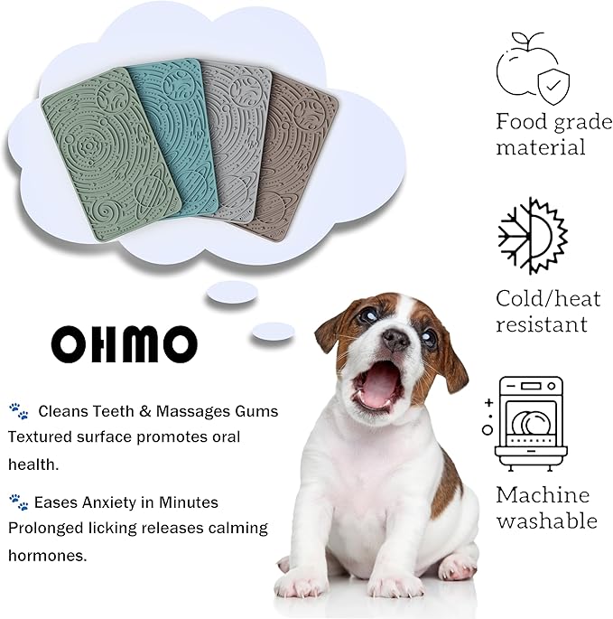 OHMO Lick Mat for Dogs & Cats - Large Size 9.8"×5.9" (2pcs,Ash+Beige) - Space Star Design Slow Feeder with Suction Cups, Keep Them Busy & Anxiety Relief, Easy Clean Enrichment Accessories