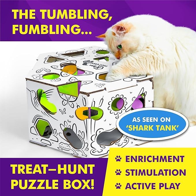 HEX – Interactive Cat Treat Puzzle Box & Puzzle Feeder – Treat Maze Box for Indoor Cats – Enrichment Food Dispenser Toy!