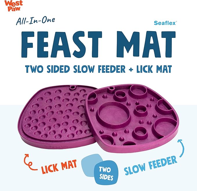 West Paw Seaflex Bubbles Feast Mat – All-in-One, Slow Feeder, Lick Mat – Encourages Foraging & Food Exploration - Engages Picky Eaters & Slow Feeding - Versatile – Easy to Clean, Non-Toxic - Tropic