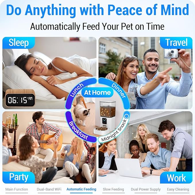 Automatic Cat Feeder with Slow Feed: 5G WiFi Automatic Dog Feeder with Smart APP Control, Auto Cat Food Dispenser with Alexa for Multiple Pets, Detachable for Easy Cleaning - 29 Cup(7L)