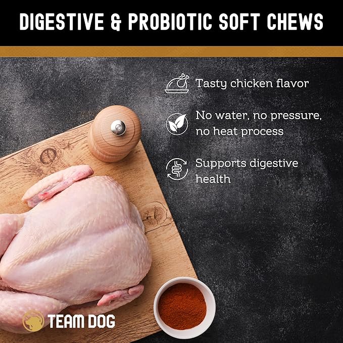 TEAM DOG Probiotic Chews for Dogs | Digestive Enzymes & Dog Probiotics for Yeast, Itchy Skin and Itchy Ears | for Allergies & Sensitive Stomachs | Promotes Digestive & Gut Health for Dogs | 120 Count