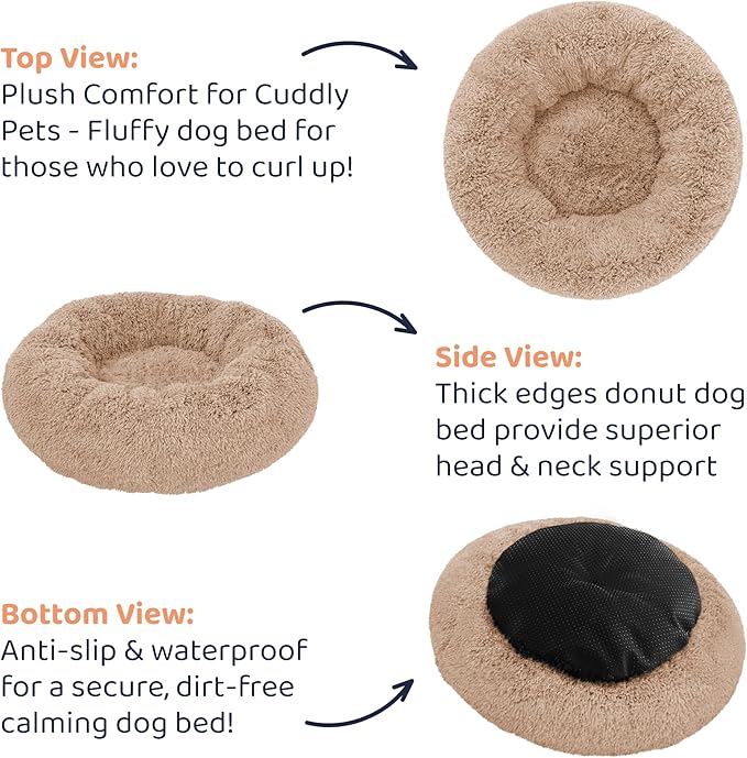 Donut Dog Bed - Premium Comfort for Anxiety Relief - Fluffy & Calming Design with Ultra-Plush Support | Cozy Round Dog Bed with Super Soft Circle Style (Size XL Camel)