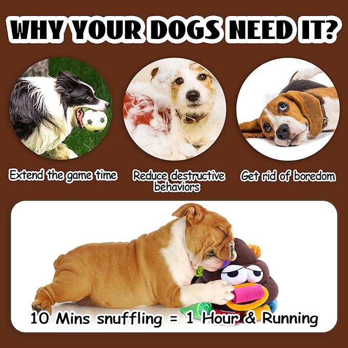 Upgrade Poop Interactive Snuffle Dog Toys Snuffle Ball for Dogs Small Medium Large Breed,Dog Puzzle Toys Slow Feeder Treat Ball for Boredom,Squeaky Pet Snuffle Mat Enrichment Toys