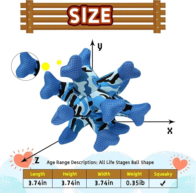 Dog Chew Squeaky Toys, Dog Teeth Cleaning Toy, Tug of War, Stuffed Jack Bone Toy with Squeakers, Interactive Toy for Small Medium Large Dogs,Blue