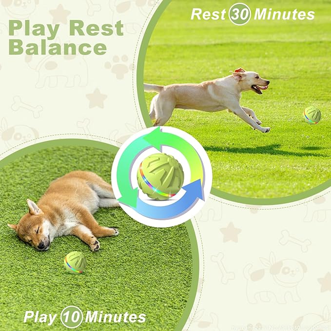 Dog Toys Dog Ball, Durable Motion Active Rolling Balls with Remote Control LED Light, Rubber Peppy Pet Balls for Medium Large Dogs, USB Rechargeable, 3.2-in Diameter (Green)