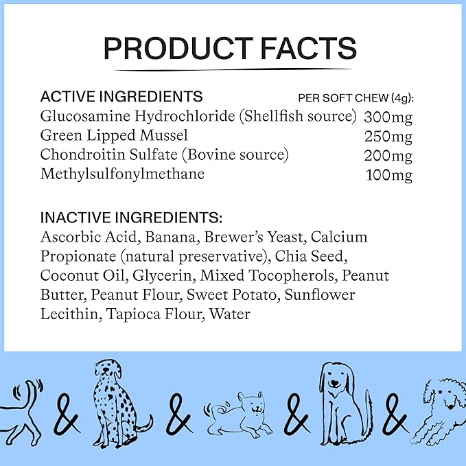Spot & Tango Hip + Joint Supplement for Dogs - Vet-Approved For Mobility and Arthritis Support - Glucosamine, Chondroitin, Green Lipped Mussel, MSM - Flavor from Real Peanut Butter & Banana - 56 Count
