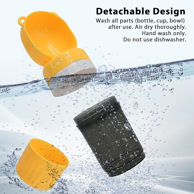 2-in-1 Pet Travel Water Bottle & Food Container - 14 oz Water + 6 oz Food Dispenser, Leak-Proof Portable Dog Water Bottle Bowl for Walking, Hiking, Camping Yellow