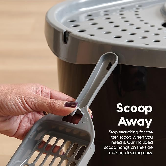 IRIS USA Top Entry Cat Litter Box, Large Enclosed with Litter Catching Lid and Scoop, Dog Proof, Cat Litter Box, Black/Gray