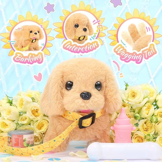 Tagitary Plush Toys Walking Dog Toys That Can Walk, Bark and Wag Tail,Interactive Electronic Pet Toys Puppy with Leash,Easter Christmas Birthday Gift for Toddlers Kids