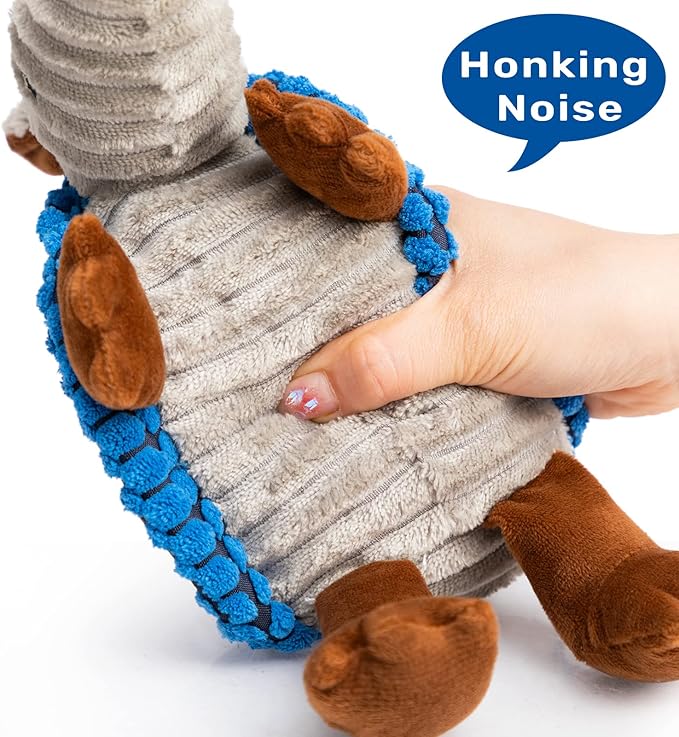 Hollypet Plush Dog Squeaky Toy Stuffed Armadillo Animal Pet Puppy Chew Toys with Clean Teeth for Small Medium Large All Breed Sizes Dogs, Blue, 8 in