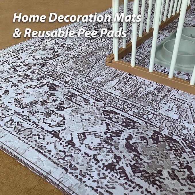 nunubaby 4PACK Washable Pee Pads for Dogs, Stylish, Non-Slip and Leak-Proof Pee Pads. Reusable Potty Pads for Dogs for Crates and Floors.(Brown/Geo, 24" x36")