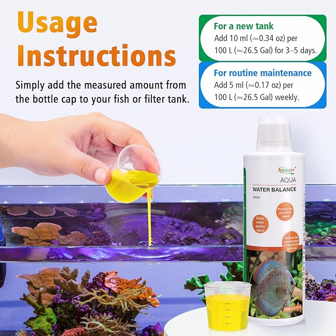 hygger Aqua Water Balance for Freshwater Saltwater, Aquarium Fish Tank Plant Coral Stabilizes Water Quality with Essential Vitamins Amino Acids Electrolyte Water Conditioner, 500 ML