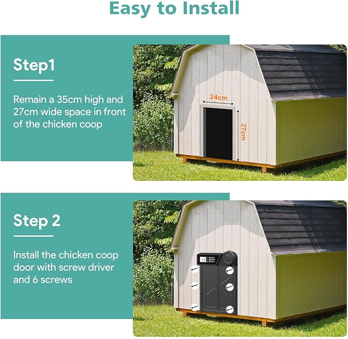 Large Automatic Chicken Coop Door, Aluminum Automatic Chicken Door with Manual & Timer Mode, Anti-Pinch & Battery Powered, LCD Display Chicken Door for Chickens, Ducks, and Geese