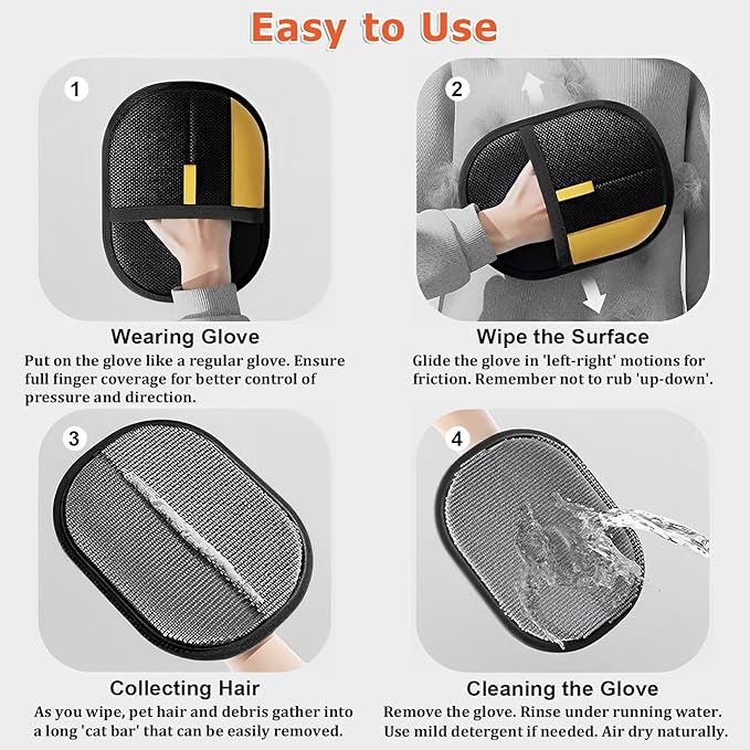 2025 Upgraded Pet Hair Remover Glove for Cats & Dogs, 3 PCS Electrostatic Gloves Pet Hair Removal, Reusable Pet Hair Removal Glove, Efficient Pet Grooming Gloves