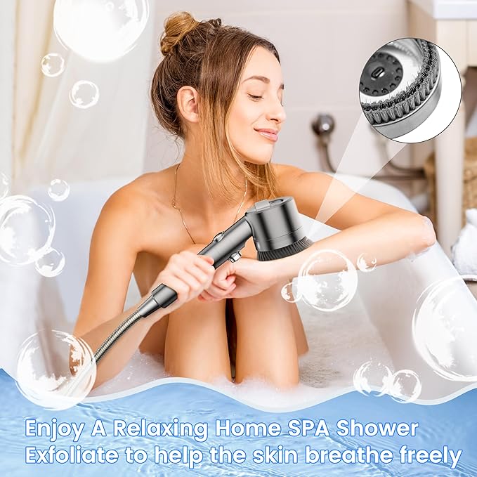 Filtered Shower Head with Handheld, High Pressure Water Flow and Multiple Spray Modes Shower Head with Filter, Power Wash for Hard Water, Showerhead with ON/OFF Switch for Pets Bath (Light Gray)