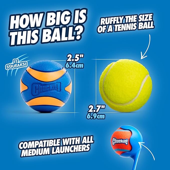 Chuckit! Ultra Ball Dog Toy - Medium Bouncy Fetch Balls for Dogs 20-60 lbs - Made from Durable Rubber - Floating Water Pet Toys - Size Medium - 2.5-inch Diameter - Pack of 3