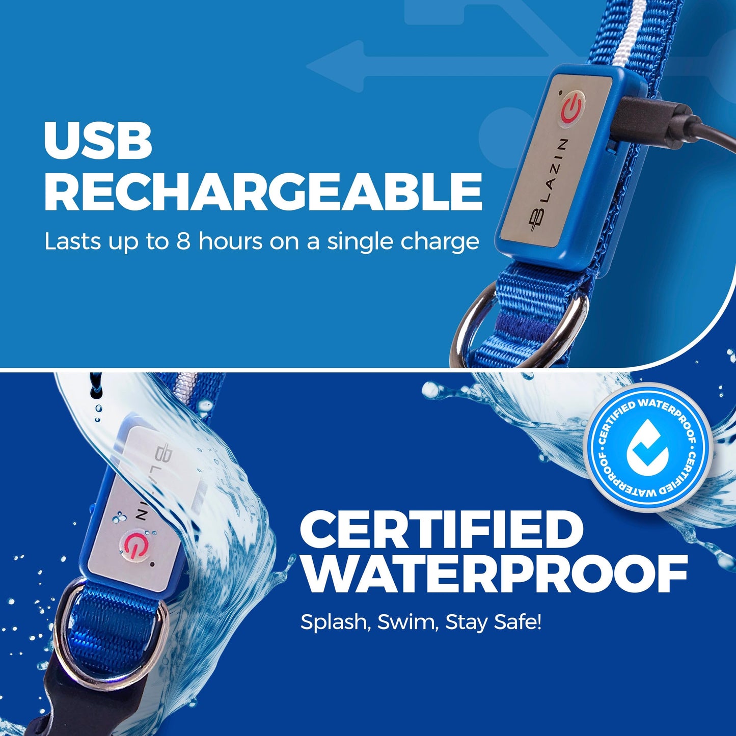 Blazin Light Up Dog Collar - The Original LED Dog Collar - USB Rechargeable - Waterproof - 1,000 Feet of Visibility - Dog Collar Light for Small, Medium, Large Dogs - US Brand