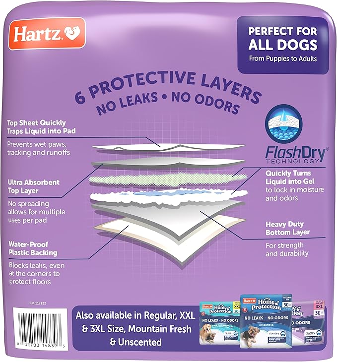 Hartz Home Protection Lavender Scented USA Made Dog Pads, XL 30 count, Super Absorbent & Won't Leak, Odor Eliminating