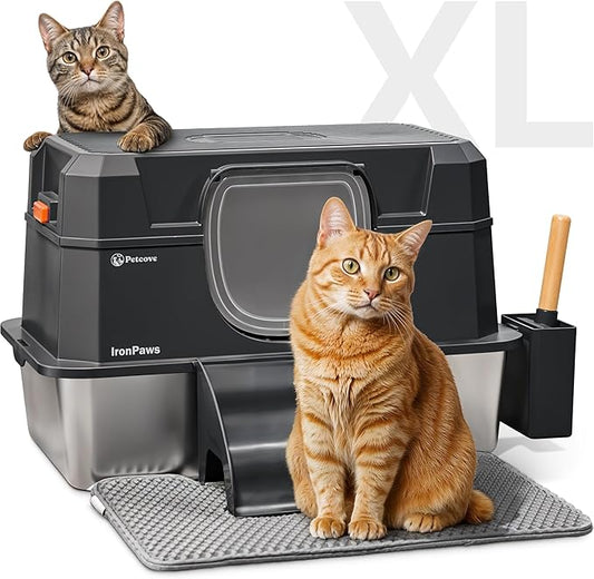 Stainless Steel Cat Litter Box with Lid - XL 3-in-1 Design for Indoor Cats - Stainless Steel Litter Box - Maximum Privacy and Odor Control for Indoor Cats - Black