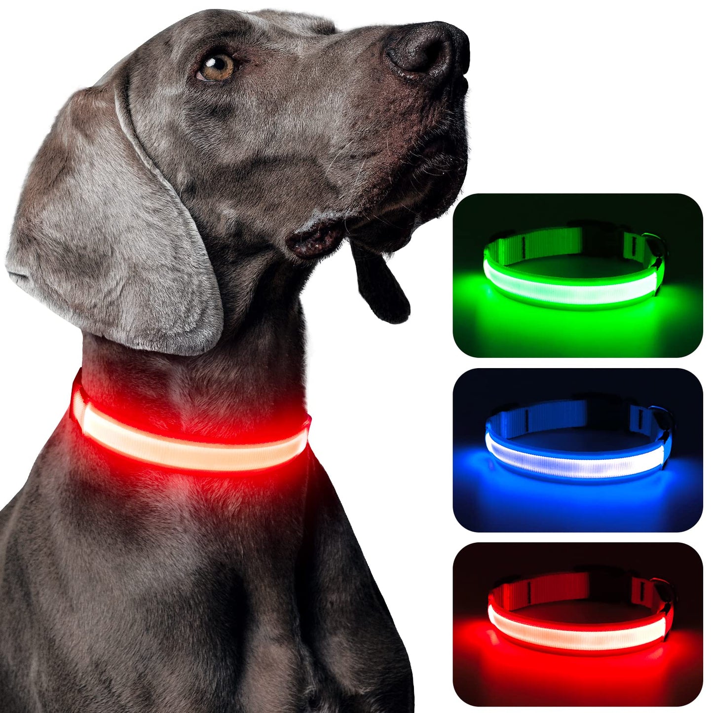 Domagiker Light Up Dog Collars - USB Rechargeable Glowing LED Dog Collar - High Visibility Adjustable Lighted Pet Collar, Flashing Dog Lights for Night Walking (Medium, Red)
