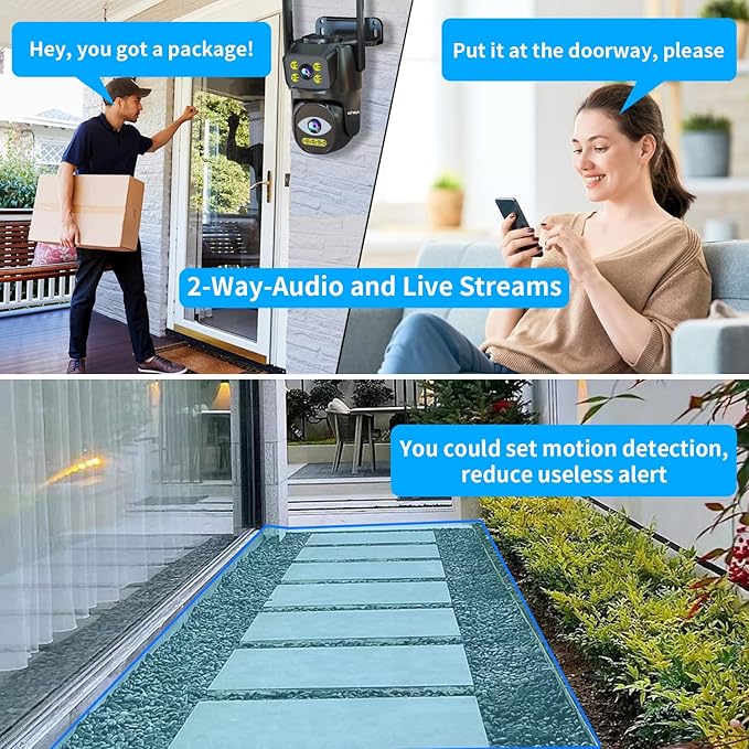 Dual Lens WiFi Security Camera Outdoor, 2.4G/5G PTZ Outdoor Plug-in Camera Auto Tracking,Home Security Surveillance System,WiFi,Night Vision,7/24 Recording