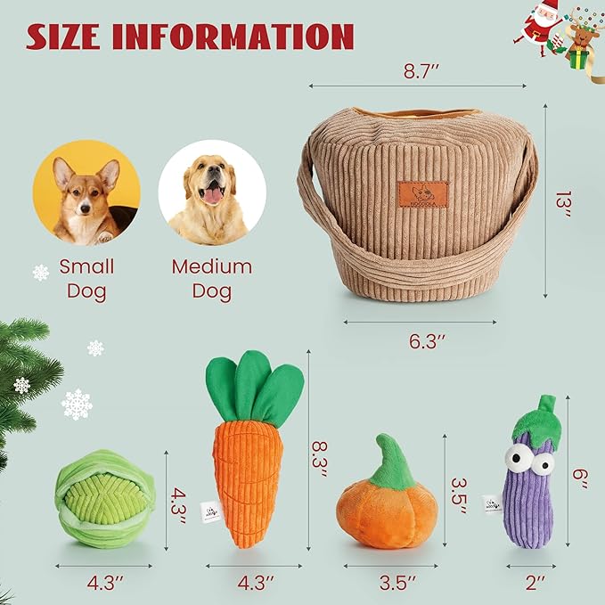 Nocciola Small Squeaky Crinkle Dog Toys- 15 Packs Grocery Basket Fruits Veggies Puppy Toys to Keep Busy, Cute Durable Plush Stuffed Hide Seek Cognitive Boredom Pet Supplies, Dog Birthday Gifts