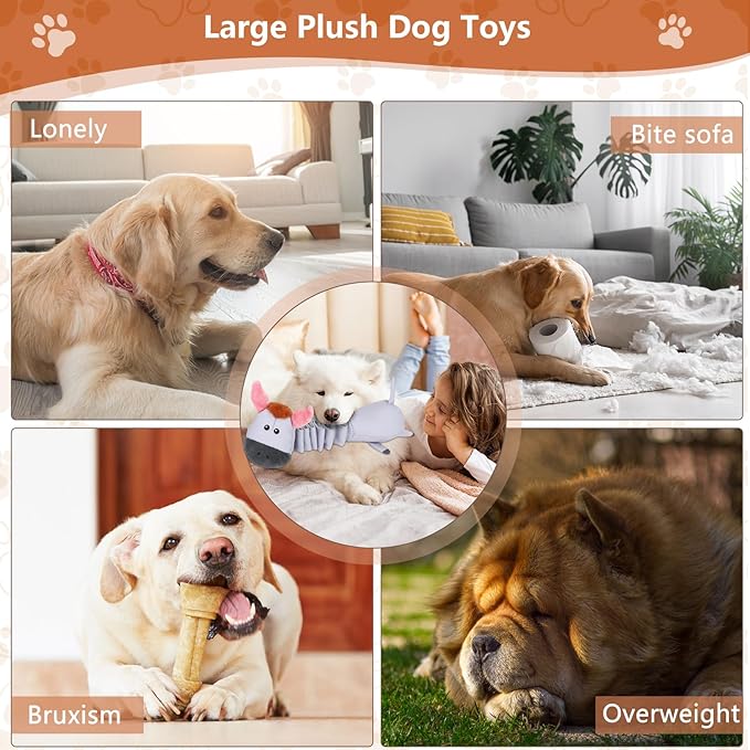 Squeaky Plush Dog Toys for Puppy Toys, Interactive Tug of War Dog Pull Toys, Stuffed Dog Pet Toys for Teething Puppy, Indoor and Outdoor Play for Small Medium Dogs and Large Dogs