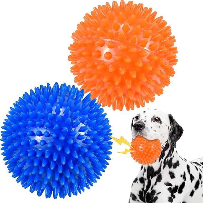 Dog Balls 4.5" Squeaky Dogs Ball for Large Spikey Dog Ball for Aggressive Chewers Heavy Duty Teething Medium Durable Dogs Balls (2 Pack)
