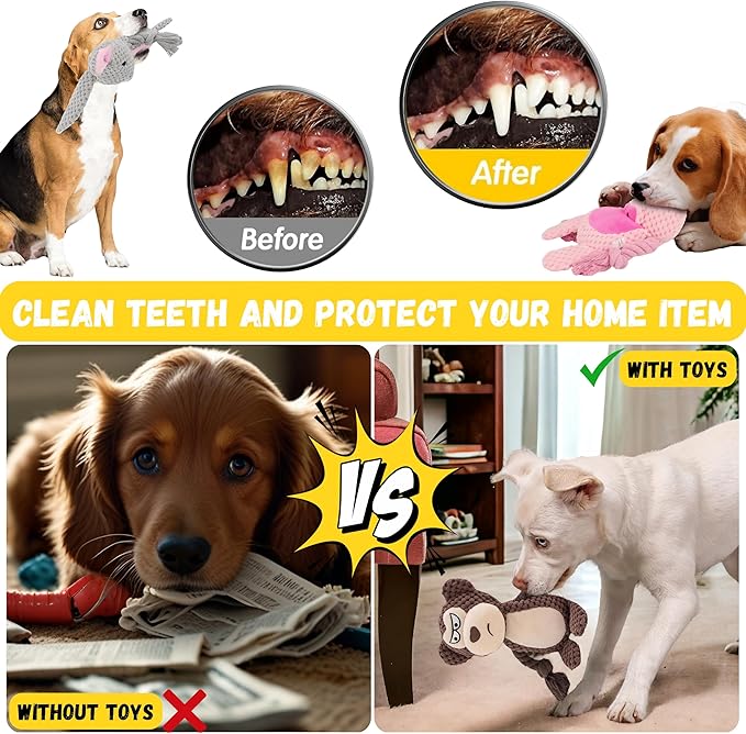 Playtime Palace, Premium Quality Plush Dog Toys Pack of 5 - Chewy and Squeaky Fun for All Breeds - Durable Teething Options for Puppies - Ideal for Small, Medium, and Large Dogs - Ultimate Value Pack