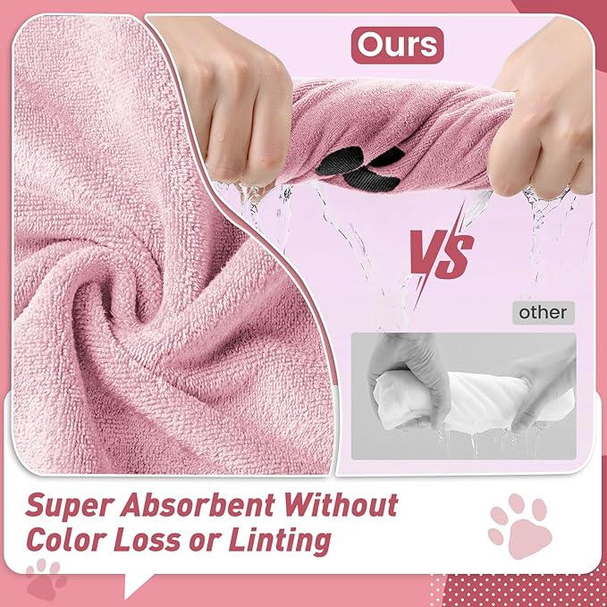 Pet Shower & Bath Supplies,Dog Shampoo Brush Set with Towel, Washing Gloves,Comb for Dogs and Cats (Pink)