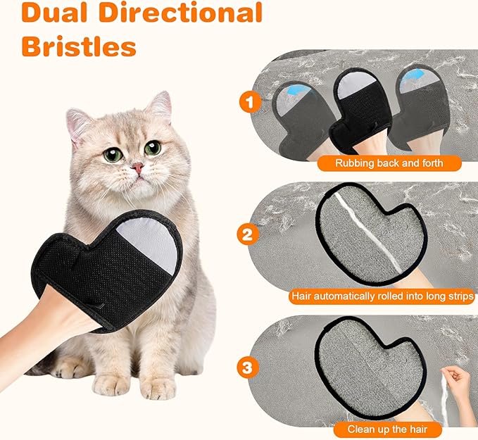 2Pcs Electrostatic Pet Hair Removal Gloves, Reusable Pet Hair Remover Glove for Cats & Dogs, Brush Static Grooming Gloves for Couch, Furniture, Carpet, Car Seat, Curtain