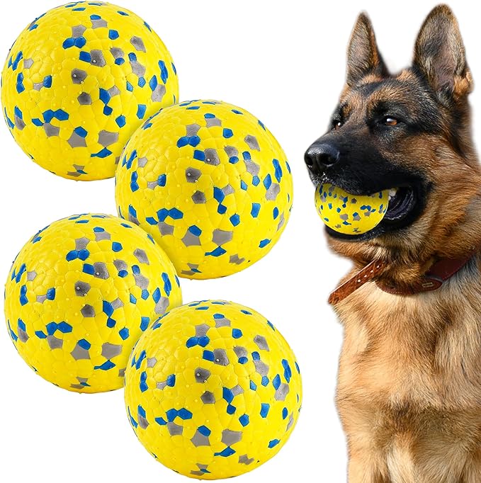 4Pcs Dog Balls, Tennis Balls for Dog Aggressive Chewers, for Large Medium Small Puppy, Training Catch&Fetch, Water Floats Toys, Yellow