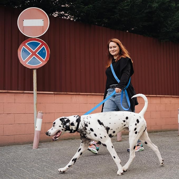 Hands Free Dog Leash,Galaxy Reflective Crossbody Leash, 6–9.5 ft Adjustable Heavy Duty Waist Belt for Medium and Large Dogs Walking,Running,Jogging,Training,Night Walking (290cm, Black