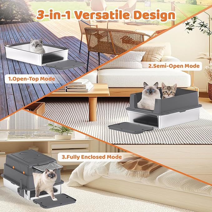 Homegroove XXXL Stainless Steel Litter Box with Lid, 28''x20''x18'' Extra Large Cat Litter Box with Litter Scoop & Pedal, Enclosed Metal Cat Litter Pan for Large & Multi-Cats, Anti-Leakage (Grey)