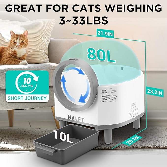 90L Self-Cleaning Litter Box – WiFi Connected Automatic Cat Litter Box, Silent Night Mode, Child & Pet Safe, Works for Multiple Cats (Comes with Anti-Slip Mat & Waste Bags)