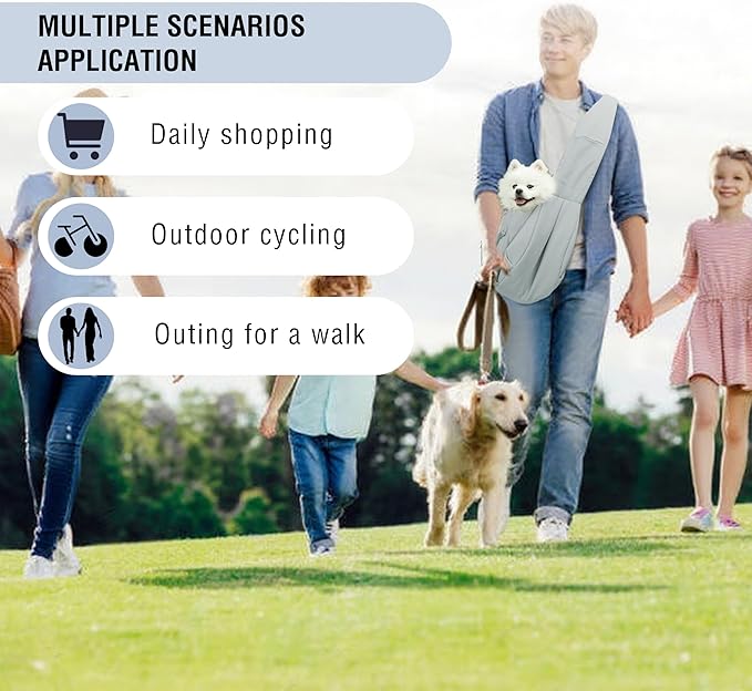 Dog Carrier Sling - Extra Wide Padded Shoulder Straps, Adjustable Hands-Free Small Dog Camier, Ergonomic Design for Travel and Daily Walks, for Small Dogs and Cats 12 lbs, (Light Grey)