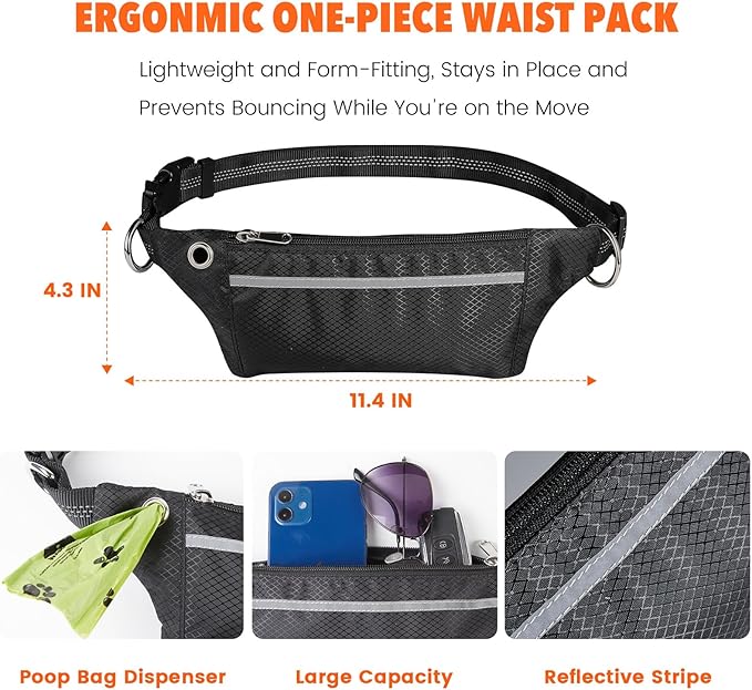 Hands Free Dog Leash with Lightweight Running Belt, Bungee Leash for Running Walking Hiking Adjustable,Reflective,Durable,Heavy Duty for Small,Medium,Large Dogs (8–120 lbs)(Red)