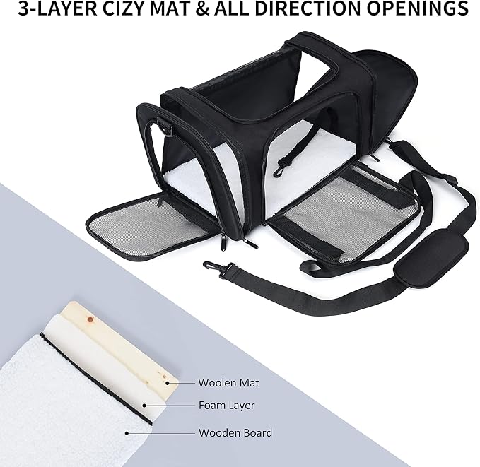 Mile High Life | Outdoor Travel Pet Carrier | Kitty Puppy Cat Carriers | Collapsible Dog Carrier for Small Medium Dogs | Cat Crates w Breathable Mesh with Soft-Sided (Black, Medium)