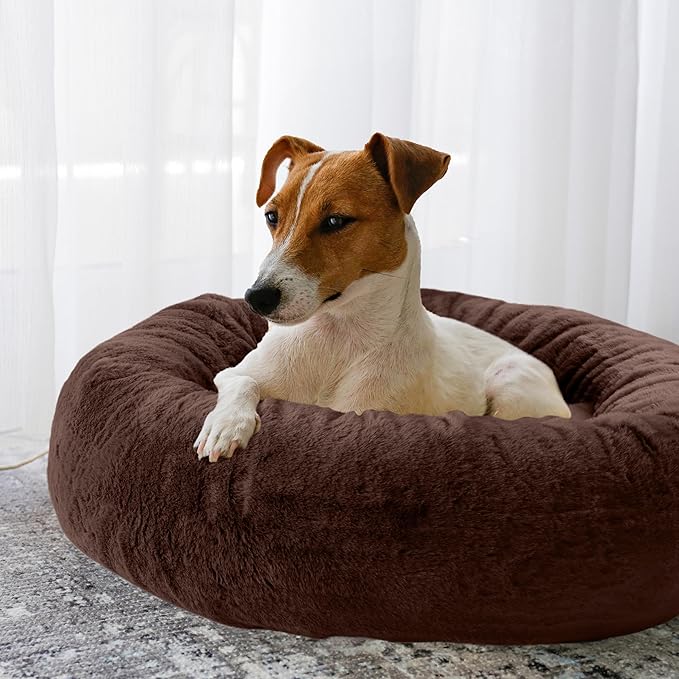 PETMAKER Dog Bed - Donut Pet Bed for Small Dogs - Dog Bed with Removable Washable Cover and Anti-Slip Bottom - Puppy Essentials (Dark Brown)