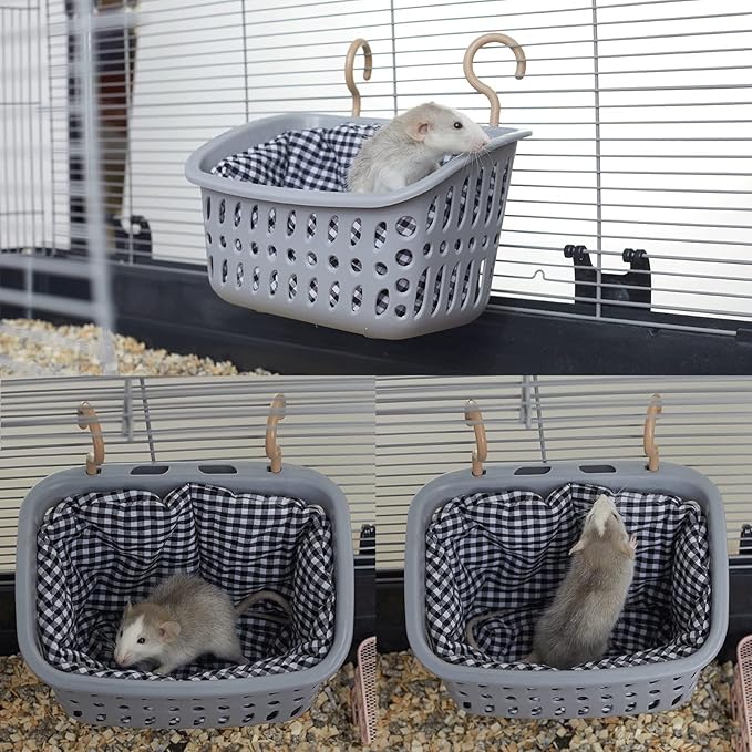 JWShang Rat Hammock for Cage, Chew Proof Hanging Basket Bed with Sturdy Hooks, Pet Cage Accessories, Safe Cozy Small Animal Rodent Hammock for Sugar Glider Mice Snuggling Sleeping