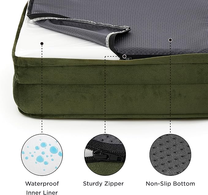 Bedsure Orthopedic Dog Beds for Small Dogs - Washable Small Dog Cat Bed Waterproof, Comfort Pet Couch Sofa with Washable Removable Cover, Pets Bed with Nonskid Bottom, Moss Green, 24"