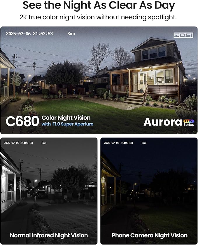 ZOSI 2 x C680 2K Window Security Camera with Full Color Night Vision, 3MP Indoor Plug-in WiFi Camera for Home Security, Human Vehicle Detection, 2.4/5GHz WiFi, 24/7 Recording, Easy Install