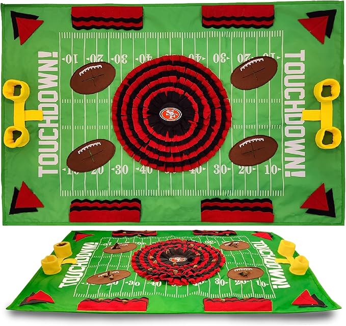 NFL San Francisco 49ers Dog Snuffle Mat – Interactive Pet Slow Feeder, Football Field Design Food Puzzle Toy for Dogs & Cats, Foraging Activity Mat for Smarter Feeding