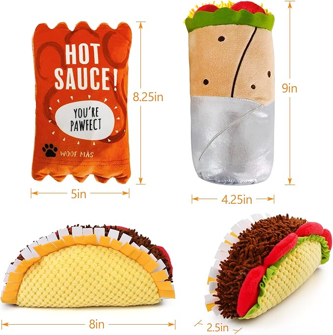 Prime Pets Plush Dog Toys Set, 3 Pack, Crinkle Squeaky Dog Toys, Food Shaped Pet Toy for Small Medium Large Dogs, Stuffed Puppy Chew Toy