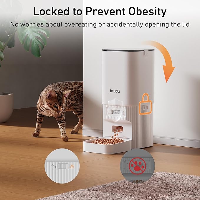 Automatic Cat Feeders, 7L/29 Cups Automatic Dog Feeder with Desiccant Bag, 1-6 Meals Ideal for 2-15mm Dry Food, Suitble for Multiple Pets, Dual Power Supply, Detachable Washable