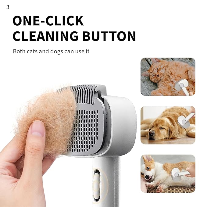 3 in 1 Cat Brush, Pet Brush for Cat Dog Long Short Haired, with Shower Combo, One Click Pet Hair Removal Comb for Small Animals Shedding & Grooming