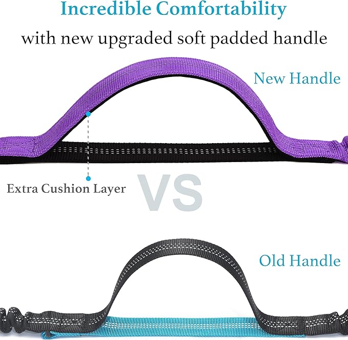 iYoShop Retractable Hands Free Dog Leash - Dual Handle Bungee Waist Leash for Small, Medium and Large Dogs (Medium/Large, 25-150 lbs, Purple)