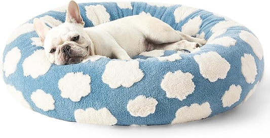 LE SURE Donut Dog Bed Medium Size Dog - Round Cat Beds for Indoor Calming Pet with Washable Cover, Cute Modern Puppy Beds with Jacquard Shaggy Plush & Anti Slip Bottom, 30 Inch, Blue